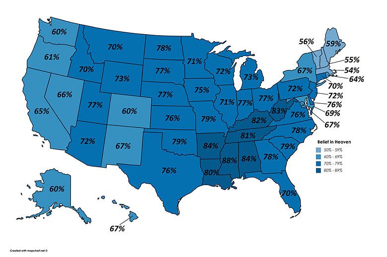 Procent Amerykanów wierzących w niebo