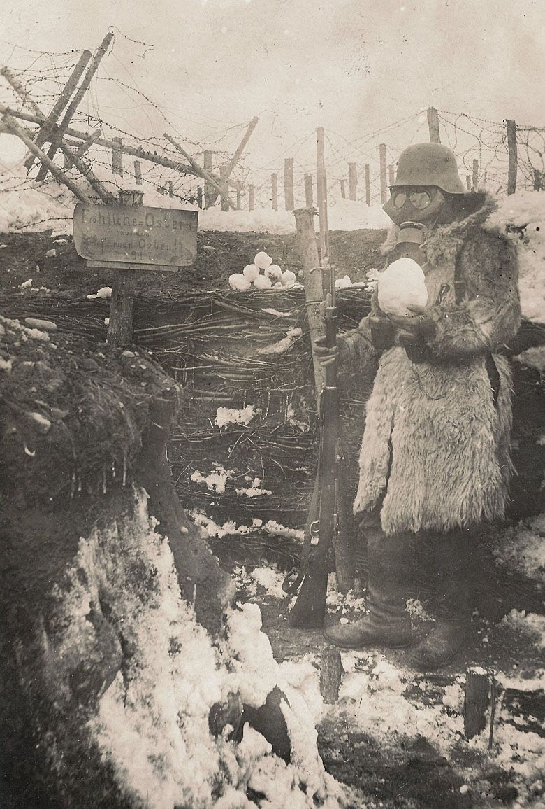 Niemiecki żołnierz na froncie zachodnim w trakcie zimy 1917 roku