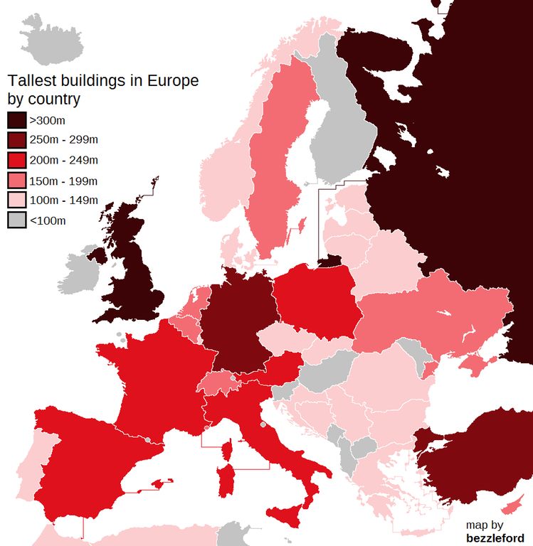 W których państwach znajdują się najwyższe budynki Europy (dane 2016)