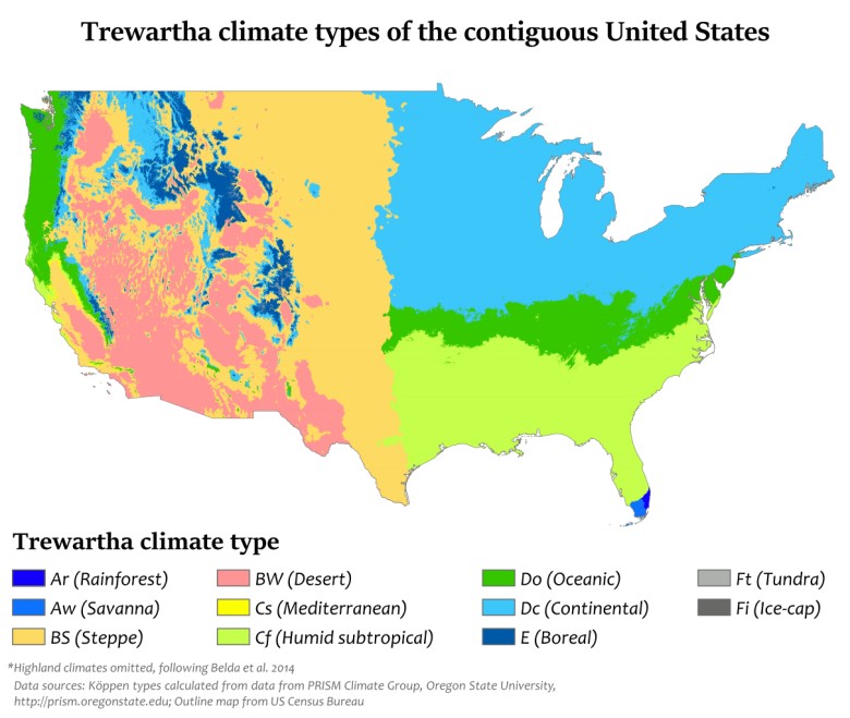 Typu klimatów USA opracowana przez Glenna Thomasa Trewartha w 1966 roku, poprawiona wersja systemu Köppena.