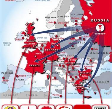 Rosnące wpływy rosyjskie w skrajnie prawicowych partiach w Zachodniej i pd-wschodniej części UE.