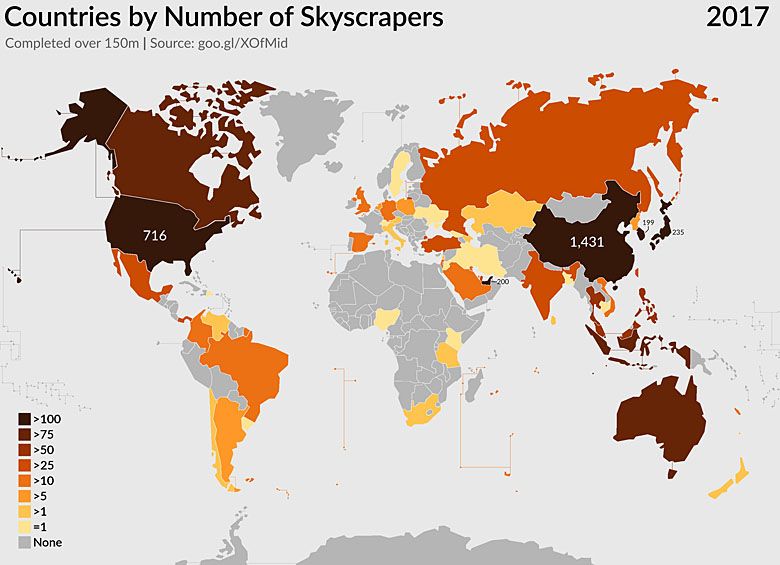 Państwa z największą ilością wieżowców