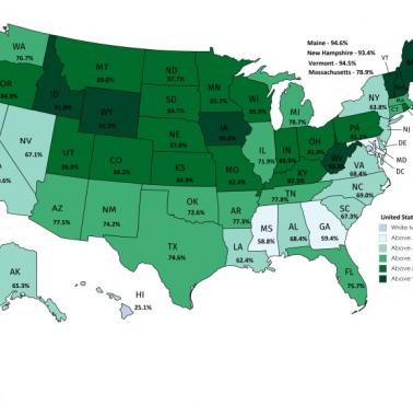 Procent białych mieszkańców w poszczególnych stanach USA