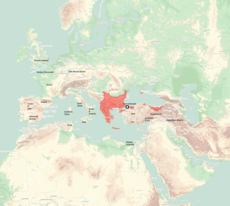 Mapa Bizancjum (Wschodnie Cesarstwo Rzymskie) w 1097 roku