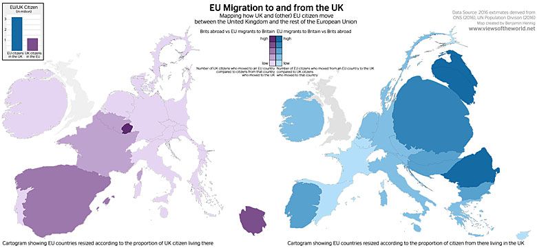 Emigracja obywateli Zjednoczonego Królestwa do krajów Unii oraz emigracja obywateli UE do UK (dane 2016 rok)