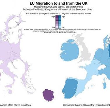 Emigracja obywateli Zjednoczonego Królestwa do krajów Unii oraz emigracja obywateli UE do UK (dane 2016 rok)
