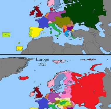 Zmiana granic w Europie z przed I wojny światowej i kilka lat po niej.