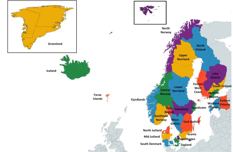 Mapa hipotetycznego państwa Nordyckiego Związku Federalnego (Skandynawia)