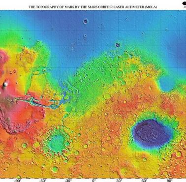 Mapa topograficzna Marsa wykonana za pomocą wysokościomierza laserowego - Mars Orbiter Laser Altimeter (MOLA)