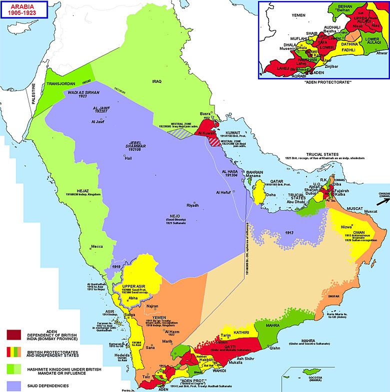 Mapa Arabii i Mezpotamii w latach 1905-23