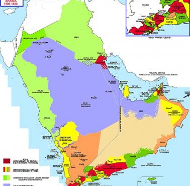 Mapa Arabii i Mezpotamii w latach 1905-23