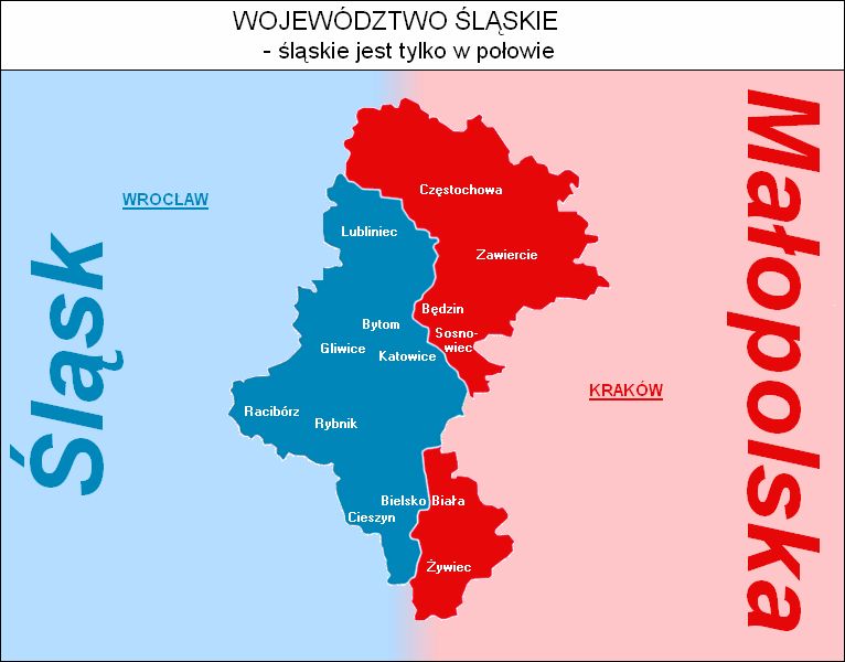 Zasięg województwa śląskiego i małopolskiego