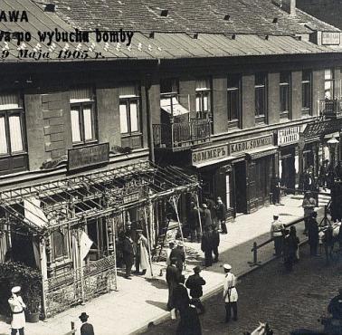 Warszawa, ulica Miodowa po wybuchu bomby w kawiarnio-cukierni, w początkach Rewolucji w Królestwie Polskim1905-1907