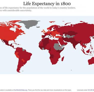 Spodziewana długość życia na świecie w 1800 roku
