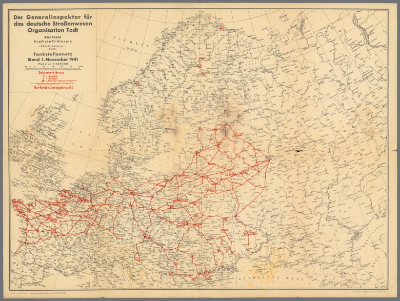 Mapa szlaków zaopatrzenia armii niemieckiej, Organizacja Todt, 1941