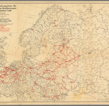 Mapa szlaków zaopatrzenia armii niemieckiej, Organizacja Todt, 1941