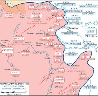 Bitwa o Moskwę, najdalszy zasięg wojsk niemieckich pod Moskwą (sytuacja z 5 grudnia 1941 roku).