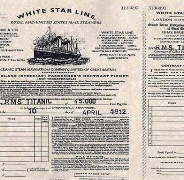 Bilet na pierwszy i jak się okazało ostatni rejs RMS Titanic