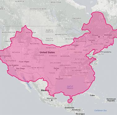 Obszar Chin nałożony na USA