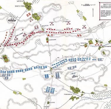 Mapa sytuacyjna wojsk w Bitwie pod Waterloo (18 czerwca 1815 roku godzina 11.00)
