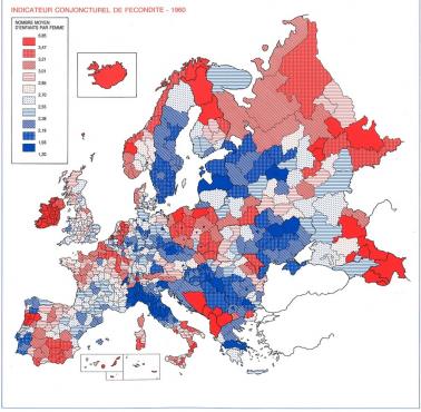 Liczba dzieci na kobietę (dzietność) w Europie w 1960 r.