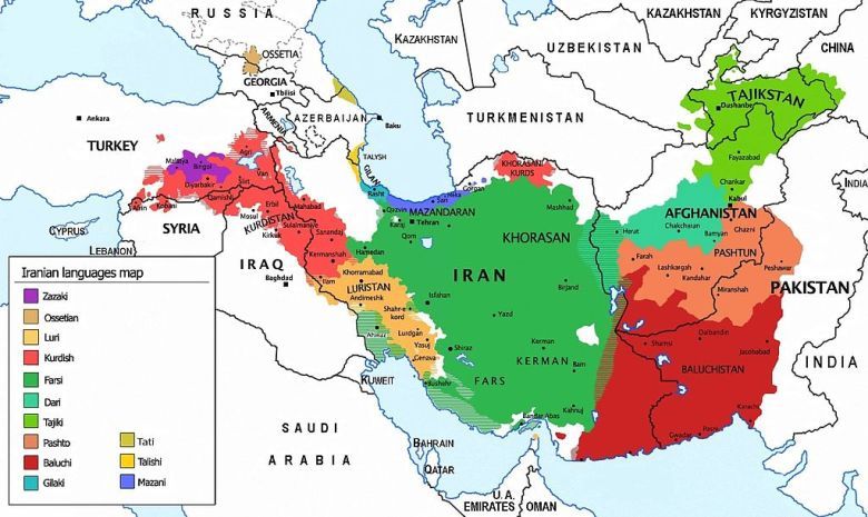 Zasięg języka perskiego (obecny Iran)