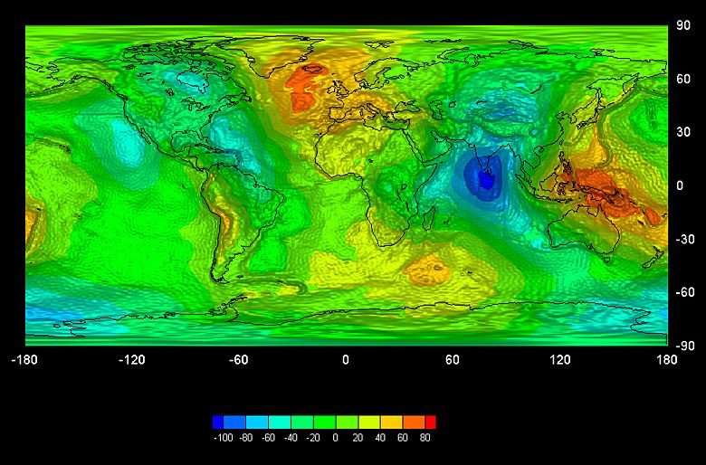 Pole grawitacyjne Ziemi (źródło satelita GOCE ESA)