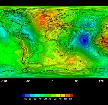 Pole grawitacyjne Ziemi (źródło satelita GOCE ESA)