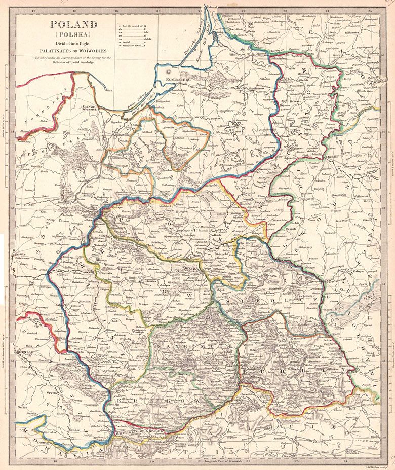 Podział administracyjny Królestwa Polskiego w 1831 r. Mapa historyczna. Podział odpowiada okresowi z lat 1816–1844