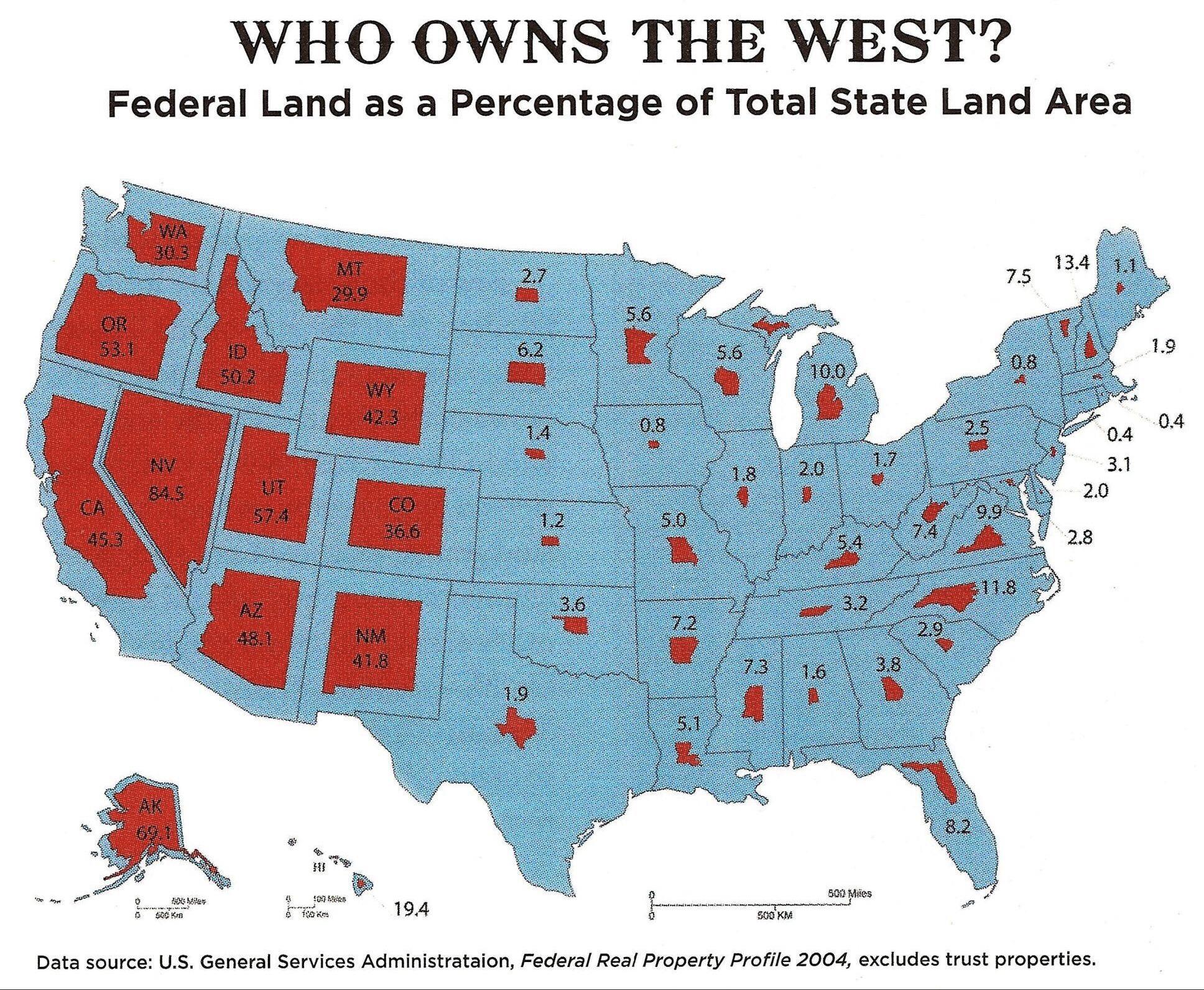 Procent ziemi federalnej w stanach USA, 204