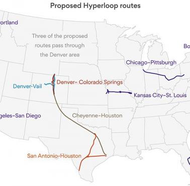 Mapa planowanych Hyperloopów w USA