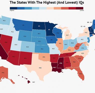 Średnie IQ w poszczególnych stanach USA