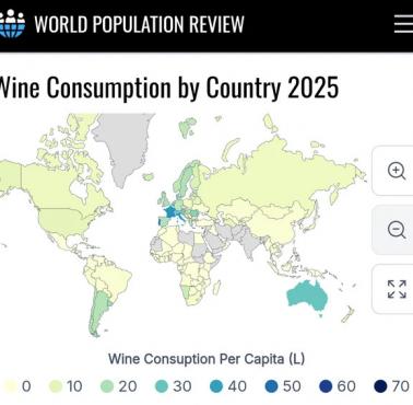 Ilość wypitego wina na osobę na świecie, 2025
