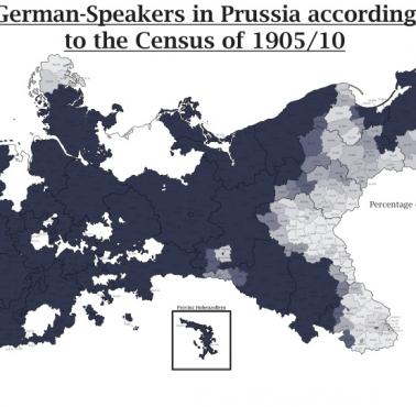 Niemieckojęzyczni mieszkańców Prus według danych spisowych z 1905 i 1910 r.