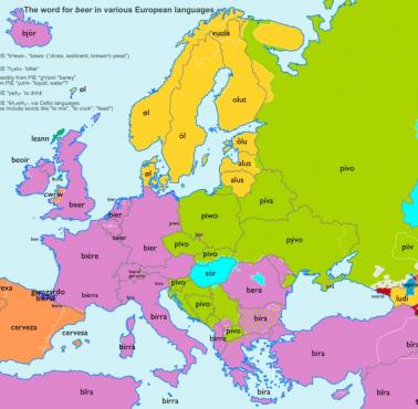 Słowo "piwo" w różnych europejskich państwach