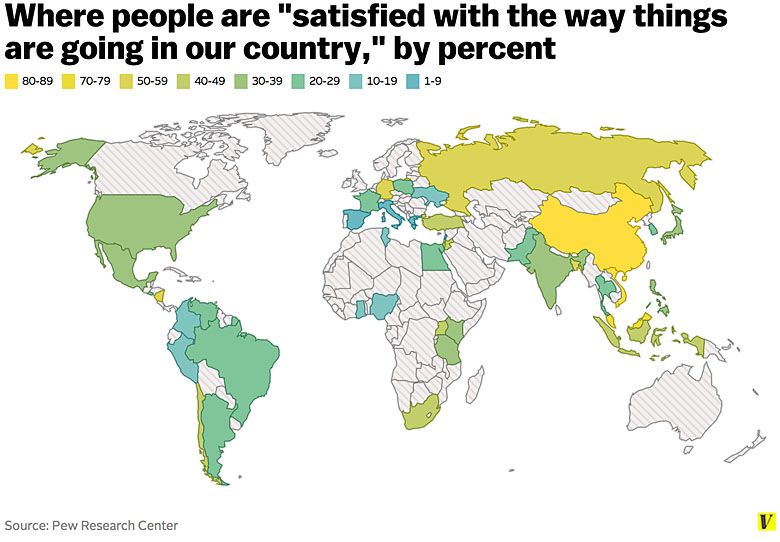Mapa satysfakcji mieszkańców poszczególnych krajów świata