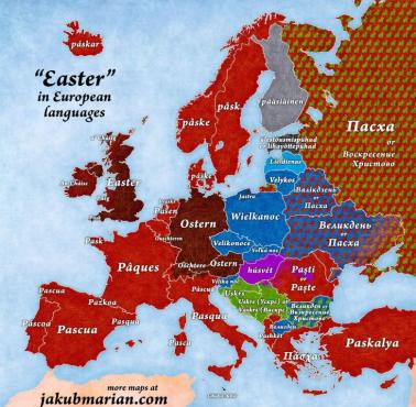Słowo "Wielkanoc" w różnych europejskich krajach