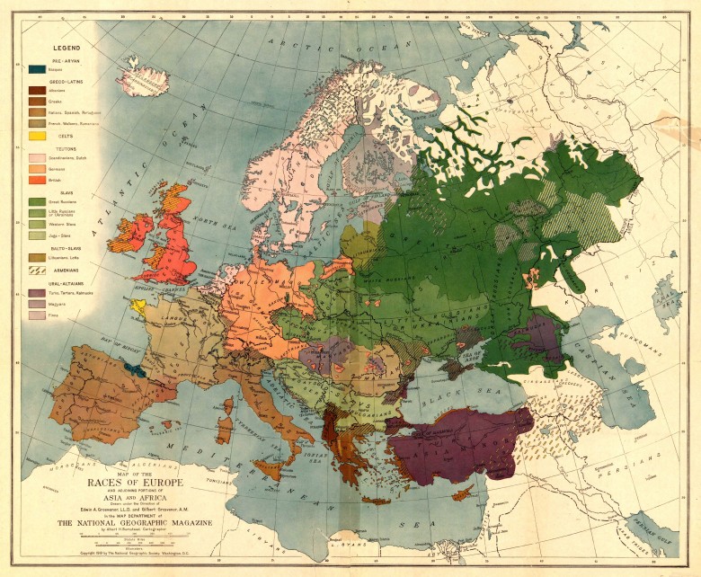 Mapa rasowa Europy z 1919 roku