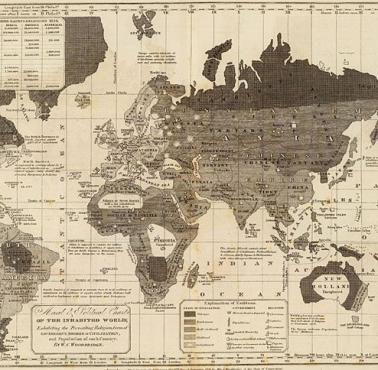 Mapa świata z 1821 roku z podziałem na rasy i religie