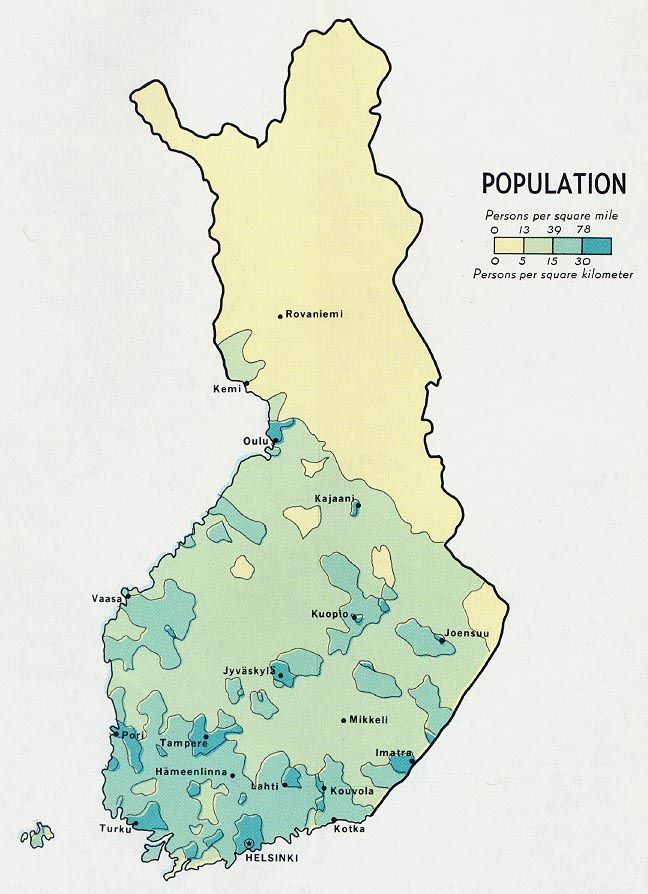 Gęstość zaludnienia w Finlandii