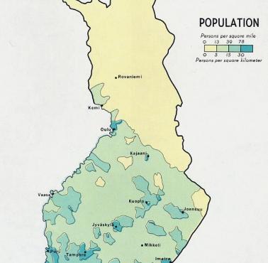 Gęstość zaludnienia w Finlandii