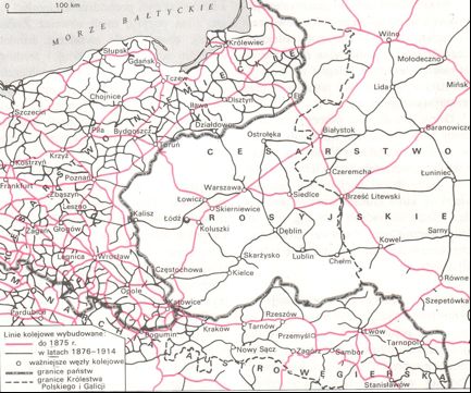 Sieć kolejowa zaboru pruskiego, austro-węgierskiego i rosyjskiego w 1914 roku