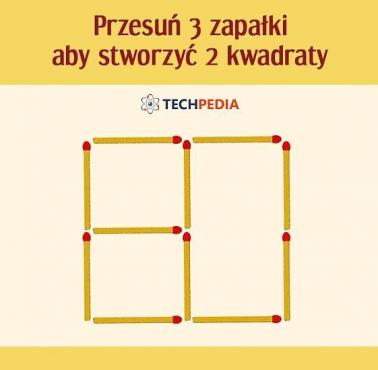 Przesuń 3 zapałki aby stworzyć 2 kwadraty