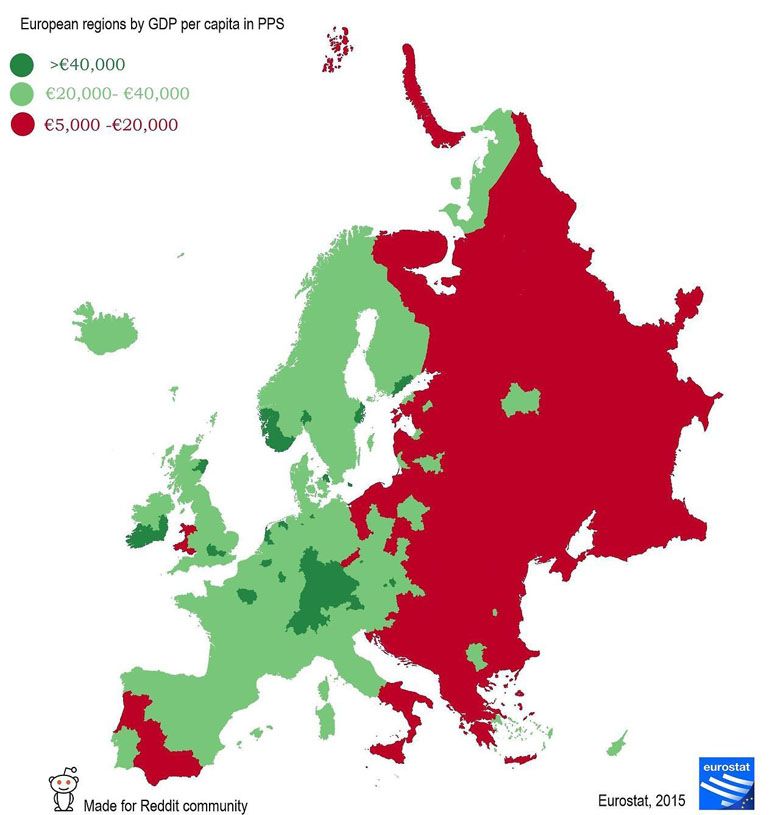 Najbiedniejsze regiony Europy według PKB na mieszkańca (dane za 2015 Eurostat)