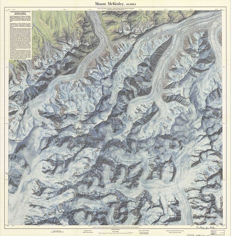 Mapa ukształtowania terenu wokół najwyższego szczytu Ameryki Północnej - McKinley (obecnie Denali)