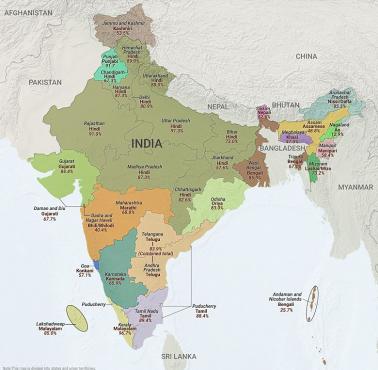 Procent osób mówiących w języku podstawowym w Indiach