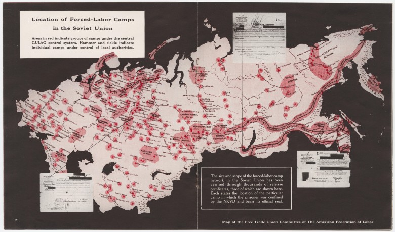 Mapa sowieckich rosyjskich gułagów, 1951, Izaak Don Levine