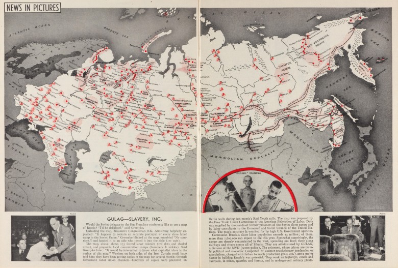 Mapa sowieckich rosyjskich gułagów, 1951, Izaak Don Levine