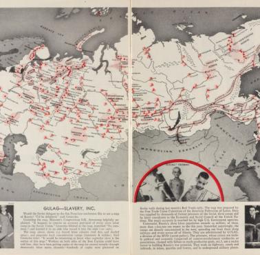 Mapa sowieckich rosyjskich gułagów, 1951, Izaak Don Levine