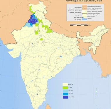 Odsetek ludności Sikh w Indiach (2015) 